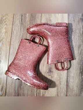 Western Chief Glittery Pink Rose gold Kids Rain Boots Size 13